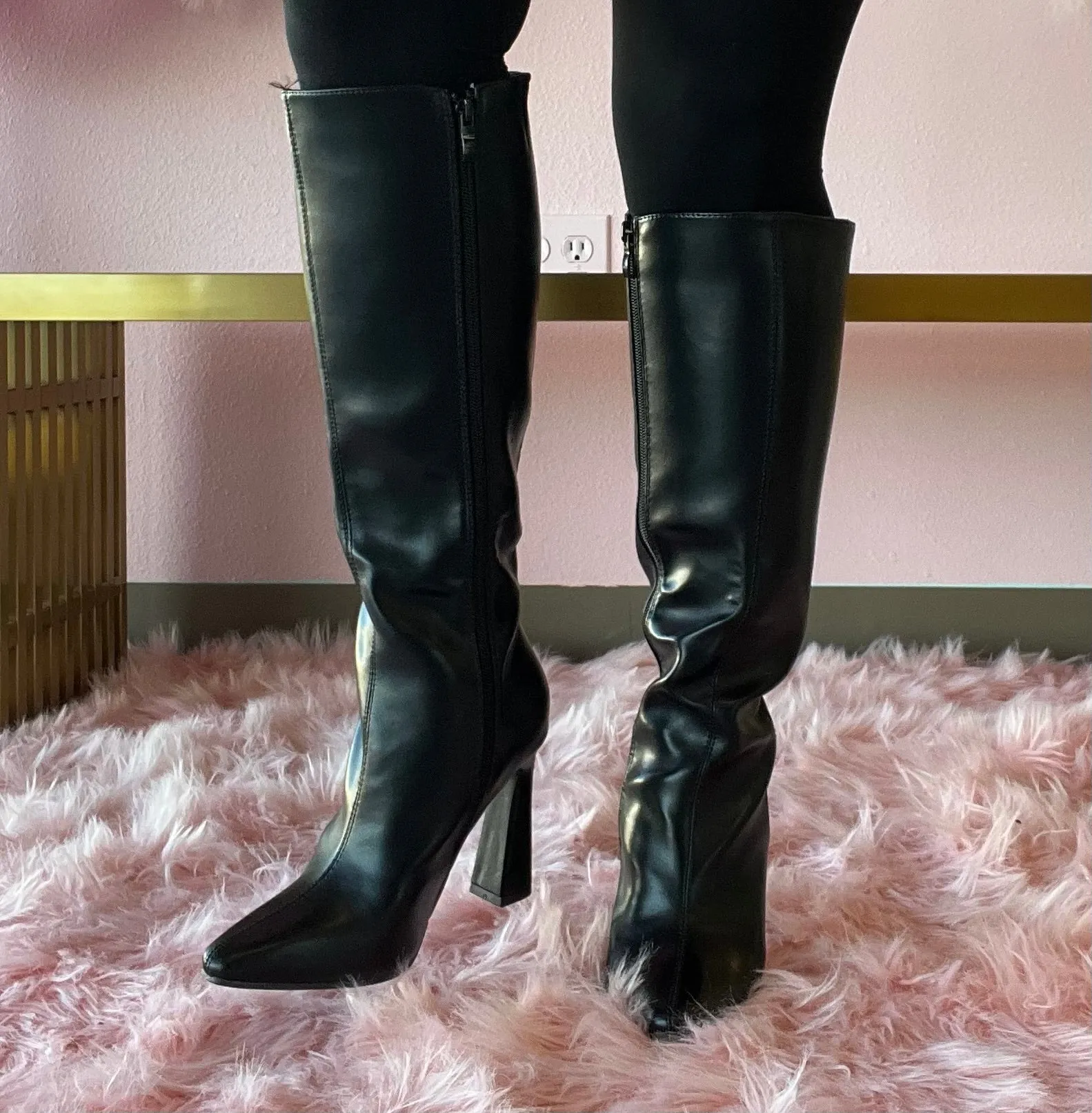 LIAM-86 Black Faux Leather Knee-High Boot