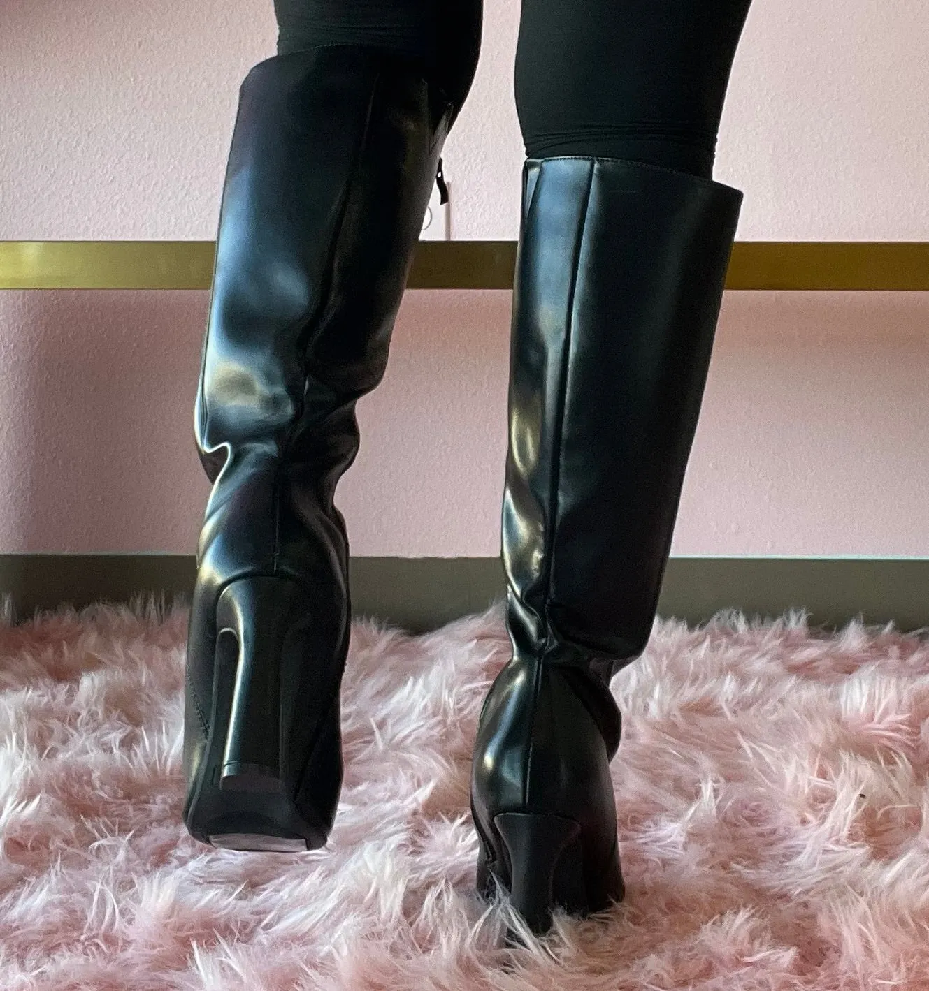 LIAM-86 Black Faux Leather Knee-High Boot