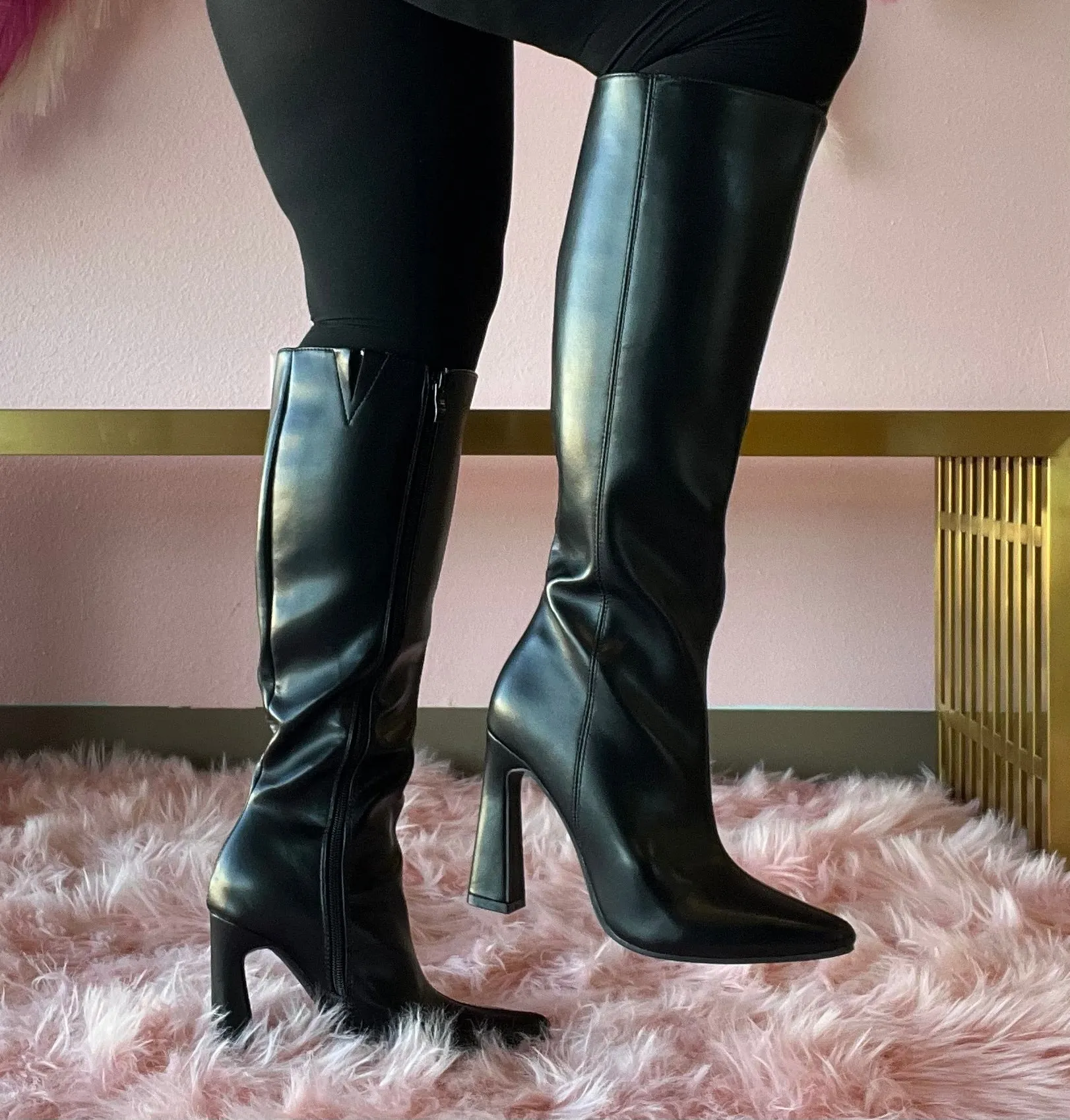 LIAM-86 Black Faux Leather Knee-High Boot