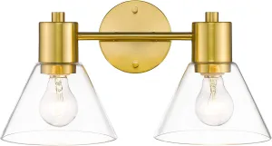 LMS Gold Bathroom Vanity Light Fixtures, 2 Light Bathroom Light Fixtures with White Glass Shade, LMS-100