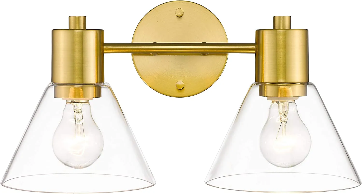 LMS Gold Bathroom Vanity Light Fixtures, 2 Light Bathroom Light Fixtures with White Glass Shade, LMS-100