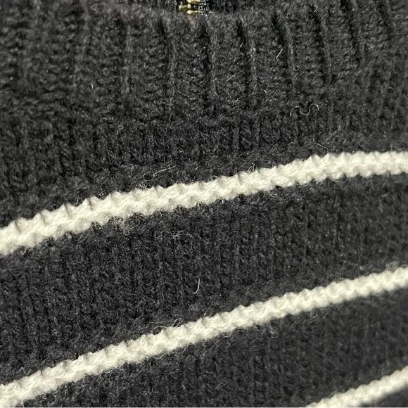 Madewell Palisade Stylish Black White Cable Stripe Merino Wool Back Zip Sweater