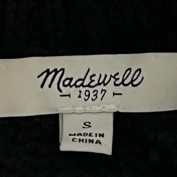 Madewell Palisade Stylish Black White Cable Stripe Merino Wool Back Zip Sweater