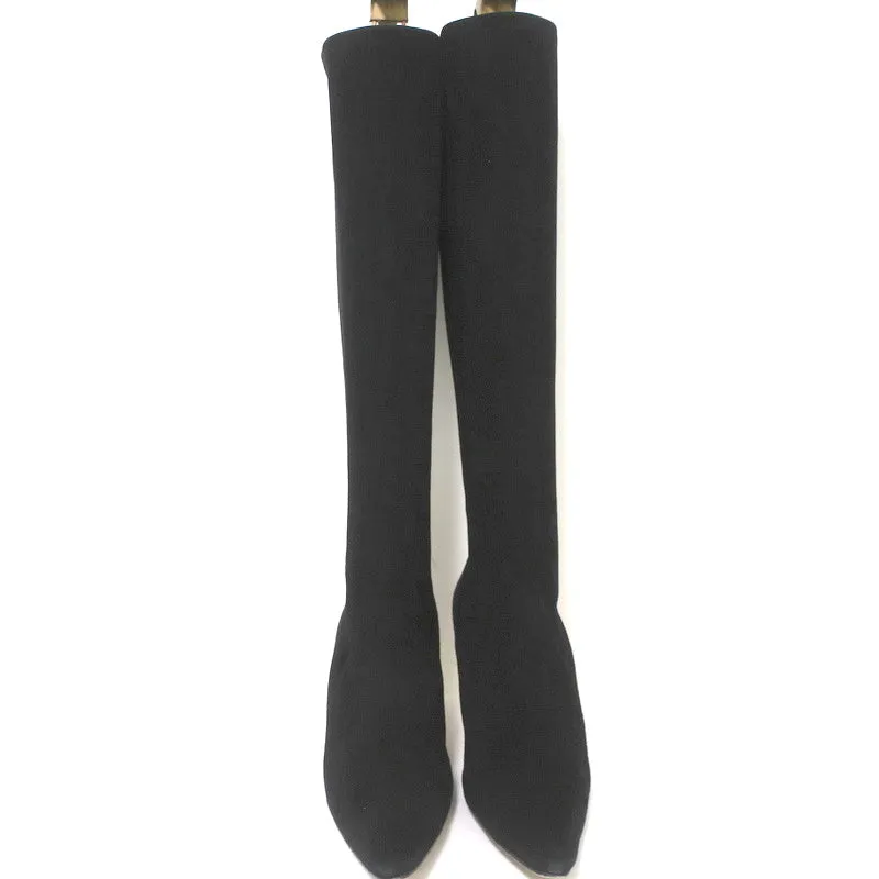 Manolo Blahnik Pascalare Knee High Boots Black Stretch Suede Size 38.5