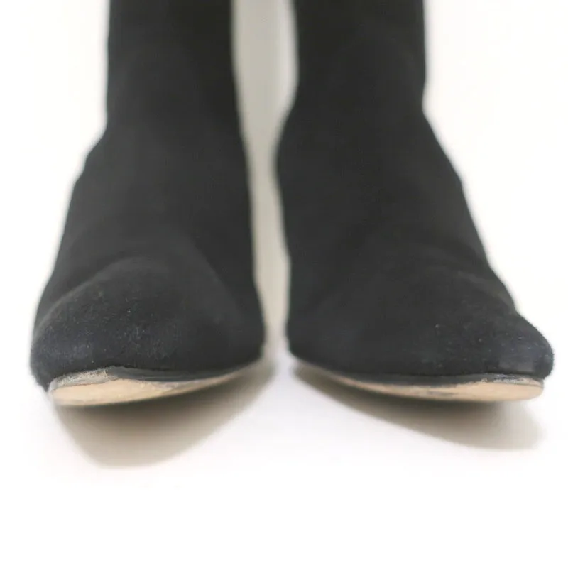 Manolo Blahnik Pascalare Knee High Boots Black Stretch Suede Size 38.5