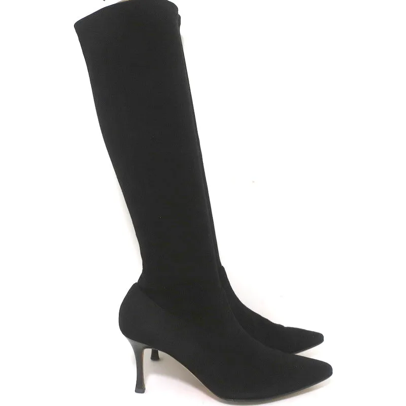 Manolo Blahnik Pascalare Knee High Boots Black Stretch Suede Size 38.5