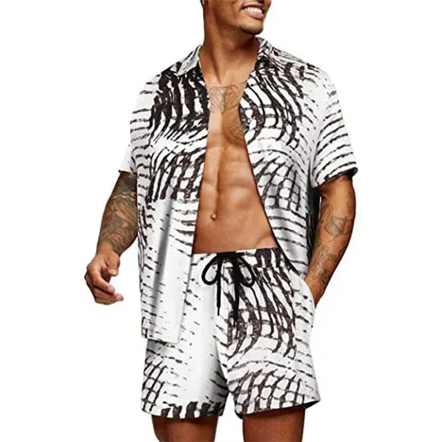 Men’s Two-Piece Set - Short-Sleeve Button-Up Shirt & Matching Shorts - Relaxed Fit