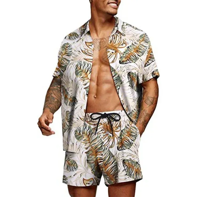 Men’s Two-Piece Set - Short-Sleeve Button-Up Shirt & Matching Shorts - Relaxed Fit