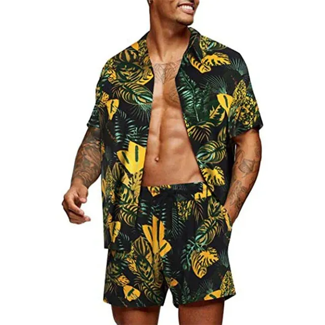 Men’s Two-Piece Set - Short-Sleeve Button-Up Shirt & Matching Shorts - Relaxed Fit