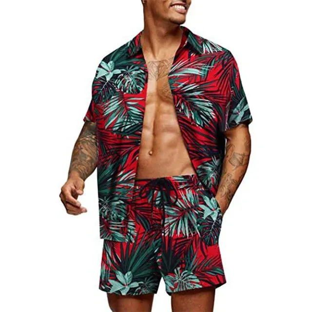 Men’s Two-Piece Set - Short-Sleeve Button-Up Shirt & Matching Shorts - Relaxed Fit