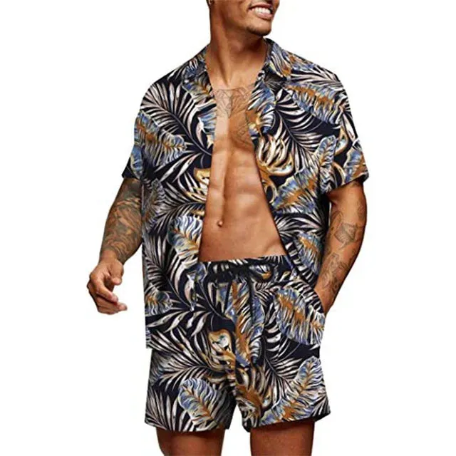 Men’s Two-Piece Set - Short-Sleeve Button-Up Shirt & Matching Shorts - Relaxed Fit