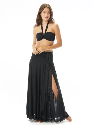 Mesh Tie Long Skirt Black