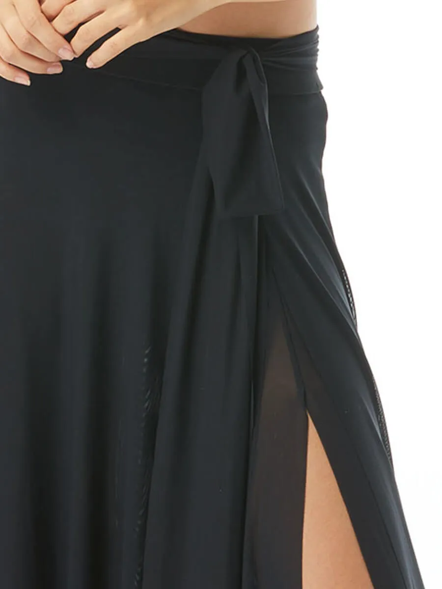 Mesh Tie Long Skirt Black