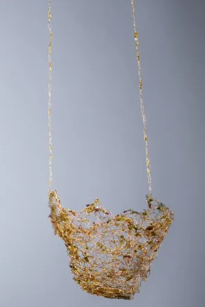 Metal Woven Hanging Basket ~ "Naturalis Fulgorque" Wire Basket Art Sculpture