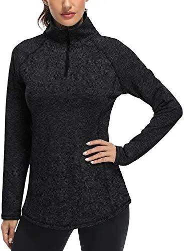 Miusey Activewear for Women,1/4 Zipper Polo Shirts Ladies Cool Workout Tops Loose Fitting Cozy Soft Hiking T Shirt Dri Fit Yoga Breathable Sport Exercise with Leggings Black2 XXL