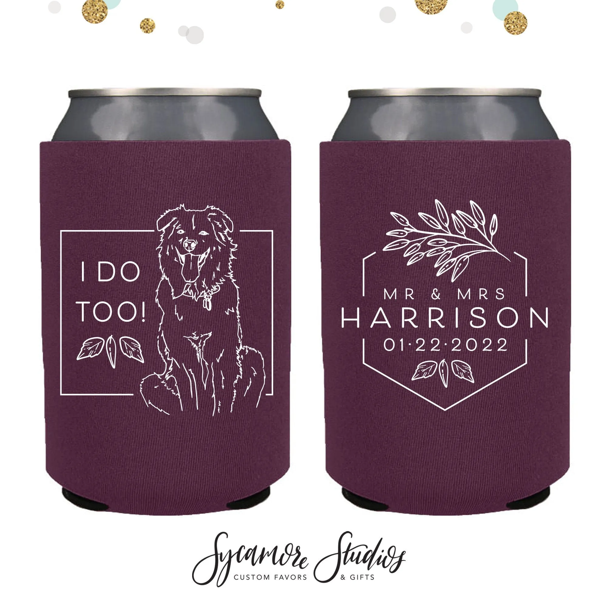 Neoprene Wedding Can Cooler #188N - Custom Pet Illustration