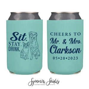 Neoprene Wedding Can Cooler #205N - Custom Pet Illustration