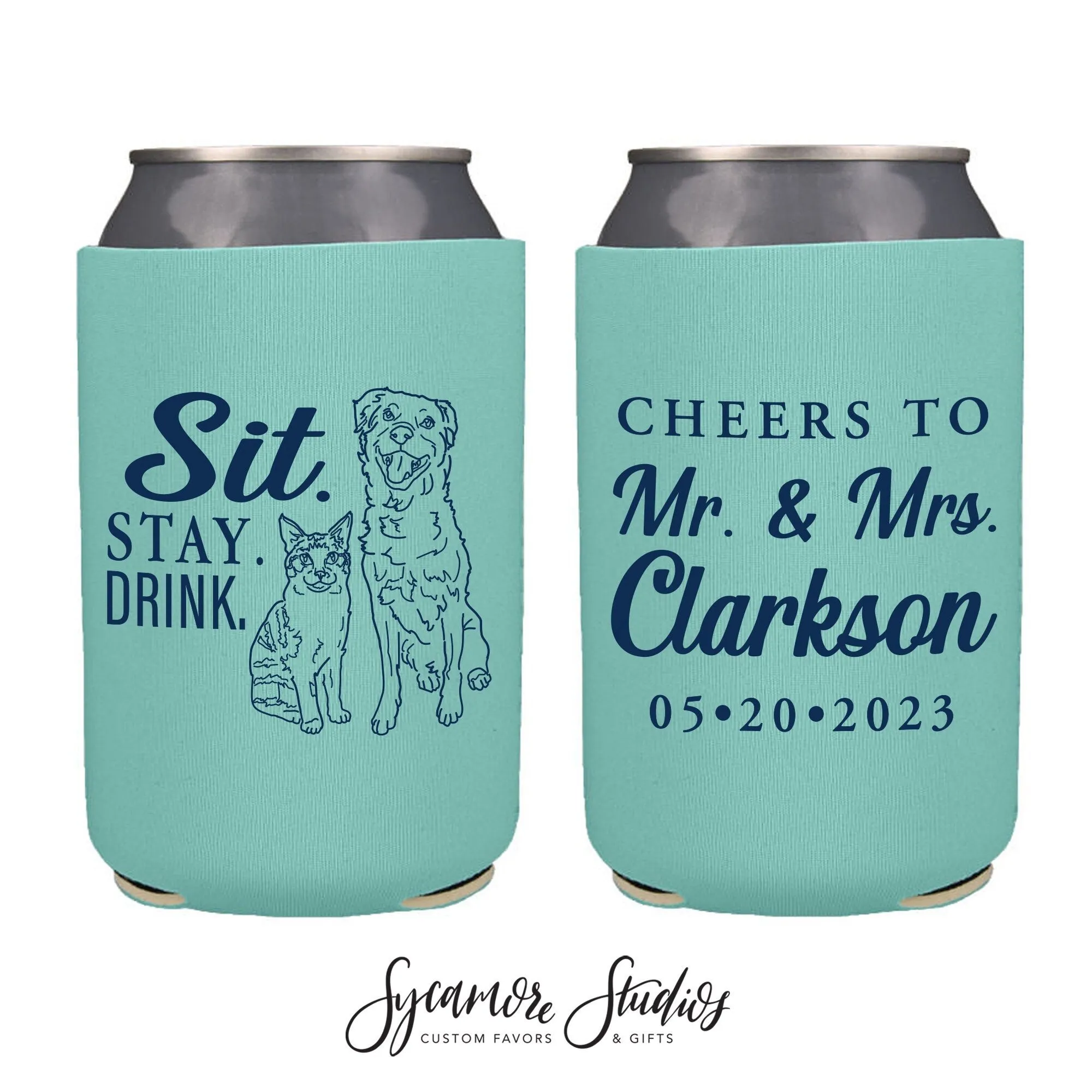 Neoprene Wedding Can Cooler #205N - Custom Pet Illustration