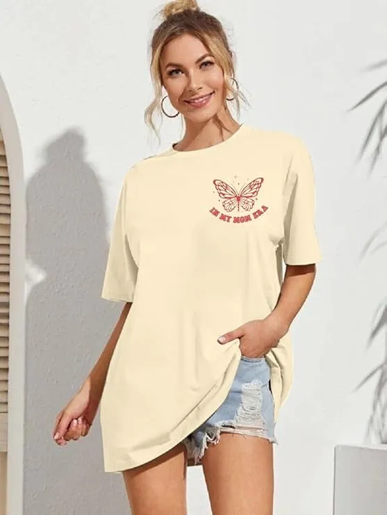 NEW DUTUT Mama Shirt Mom Era Tshirt: in My Mom Era Shirt Womens Funny Mama Tees Groovy Butterfly Oversized Tops, Apricot, Sz S