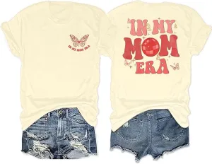 NEW DUTUT Mama Shirt Mom Era Tshirt: in My Mom Era Shirt Womens Funny Mama Tees Groovy Butterfly Oversized Tops, Apricot, Sz S
