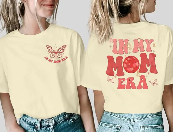NEW DUTUT Mama Shirt Mom Era Tshirt: in My Mom Era Shirt Womens Funny Mama Tees Groovy Butterfly Oversized Tops, Apricot, Sz S