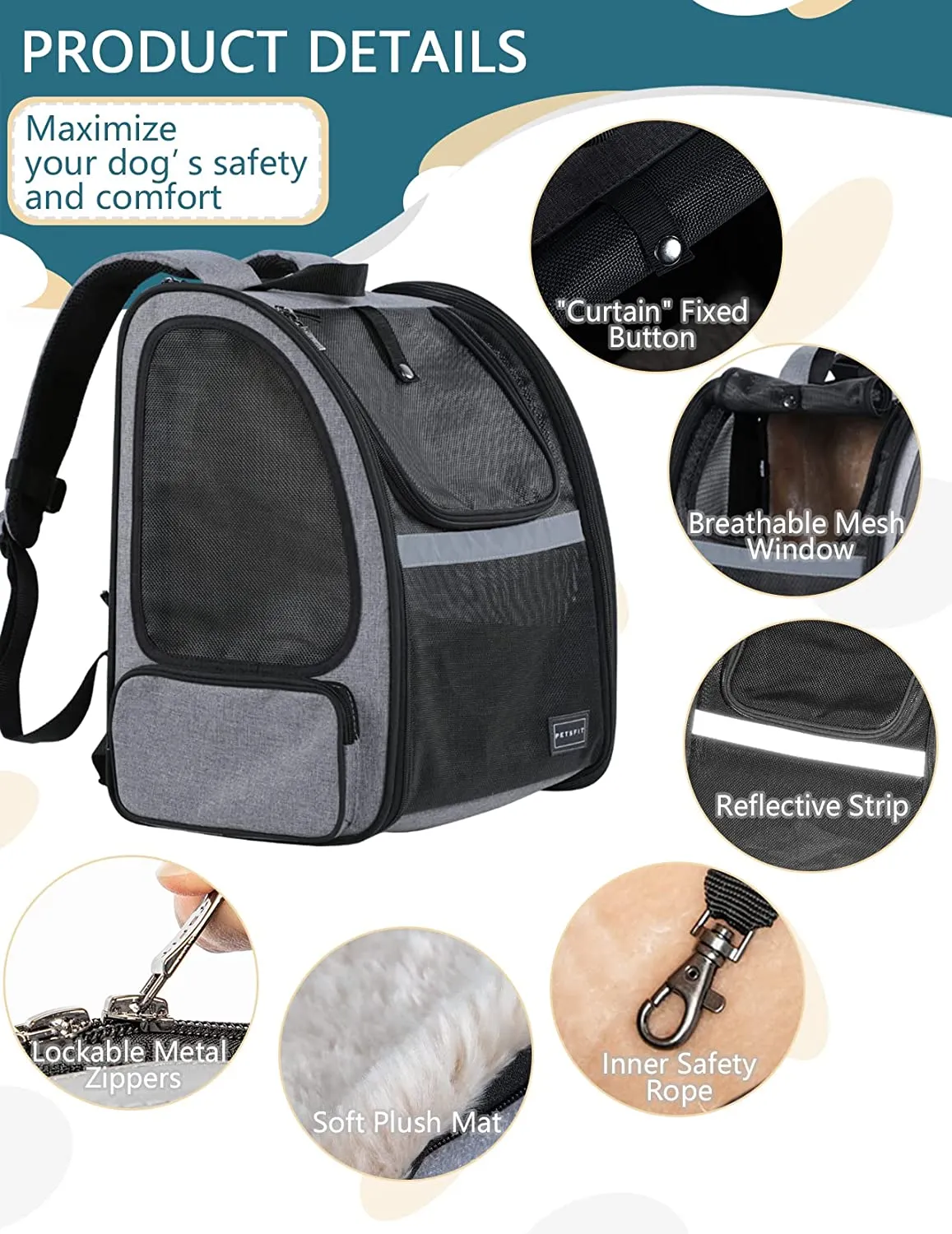 New Petsfit Cat/Dog Carrier with Great Ventilation, Portable Pet Travel Backpack for Hiking, Camping Hold Pets Up to 15 lbs!
