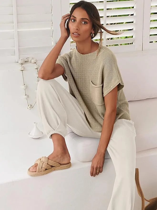 NEW SweatyShark 2 Piece Outfits for Women Sweater Sets Cozy Knit Pullover Crop Tops High Waisted Pants Loungewear Set, Sz 2X! NOTE; BOTH TOP & BOTTOM ARE WHITE