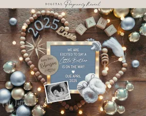 New Years Baby Boy Digital Gender Reveal - Heart Blue Ornaments