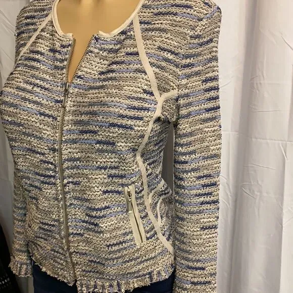 NIC ZOE tweed jacket zip blazer petite Size S C11