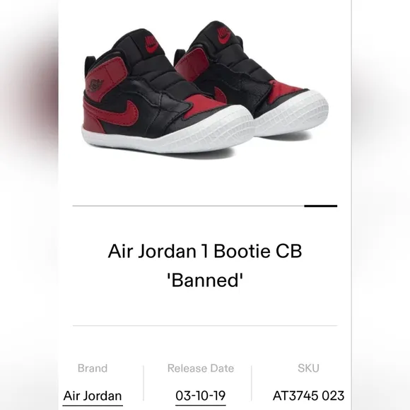 Nike Air Jordan 1 Crib Bootie &quot;BRED&quot; BANNED AT3745-023 Size 3C Black Varsity Red
