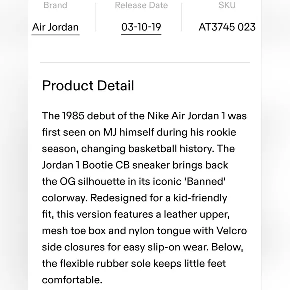 Nike Air Jordan 1 Crib Bootie &quot;BRED&quot; BANNED AT3745-023 Size 3C Black Varsity Red
