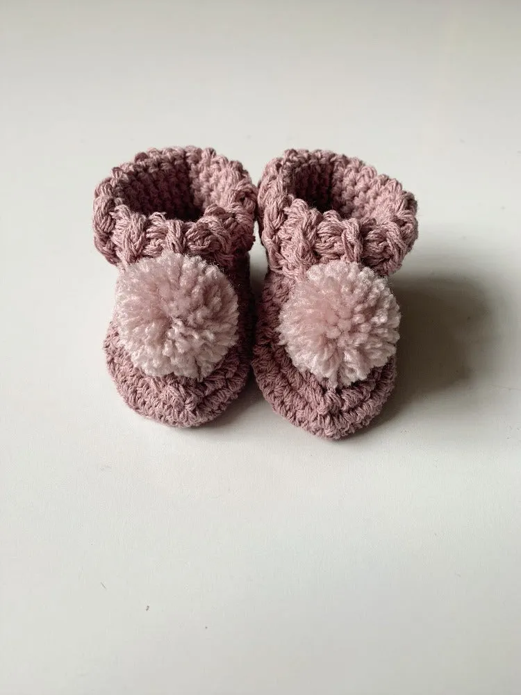 Organic Cotton Pom Pom Baby Booties
