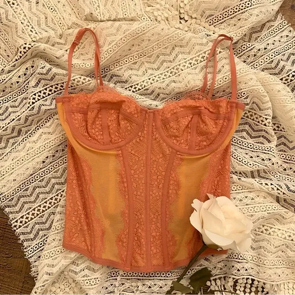 Out From Under Modern Love Lace Bustier in Peach and Orange
