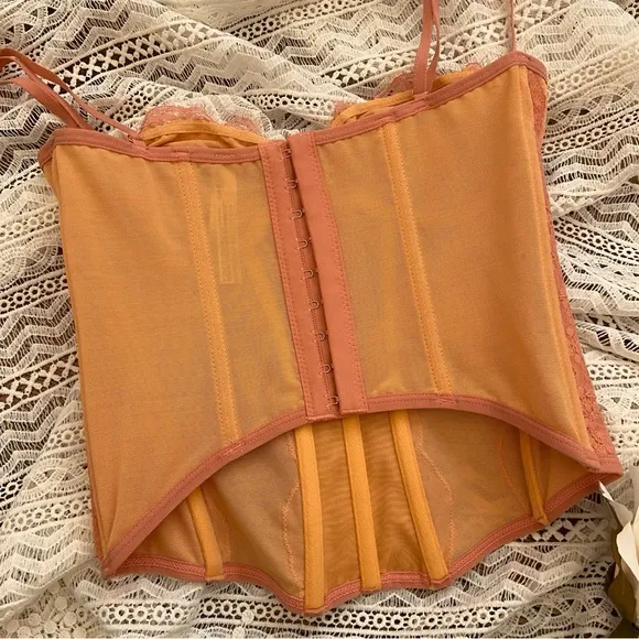 Out From Under Modern Love Lace Bustier in Peach and Orange