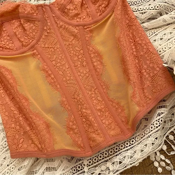 Out From Under Modern Love Lace Bustier in Peach and Orange