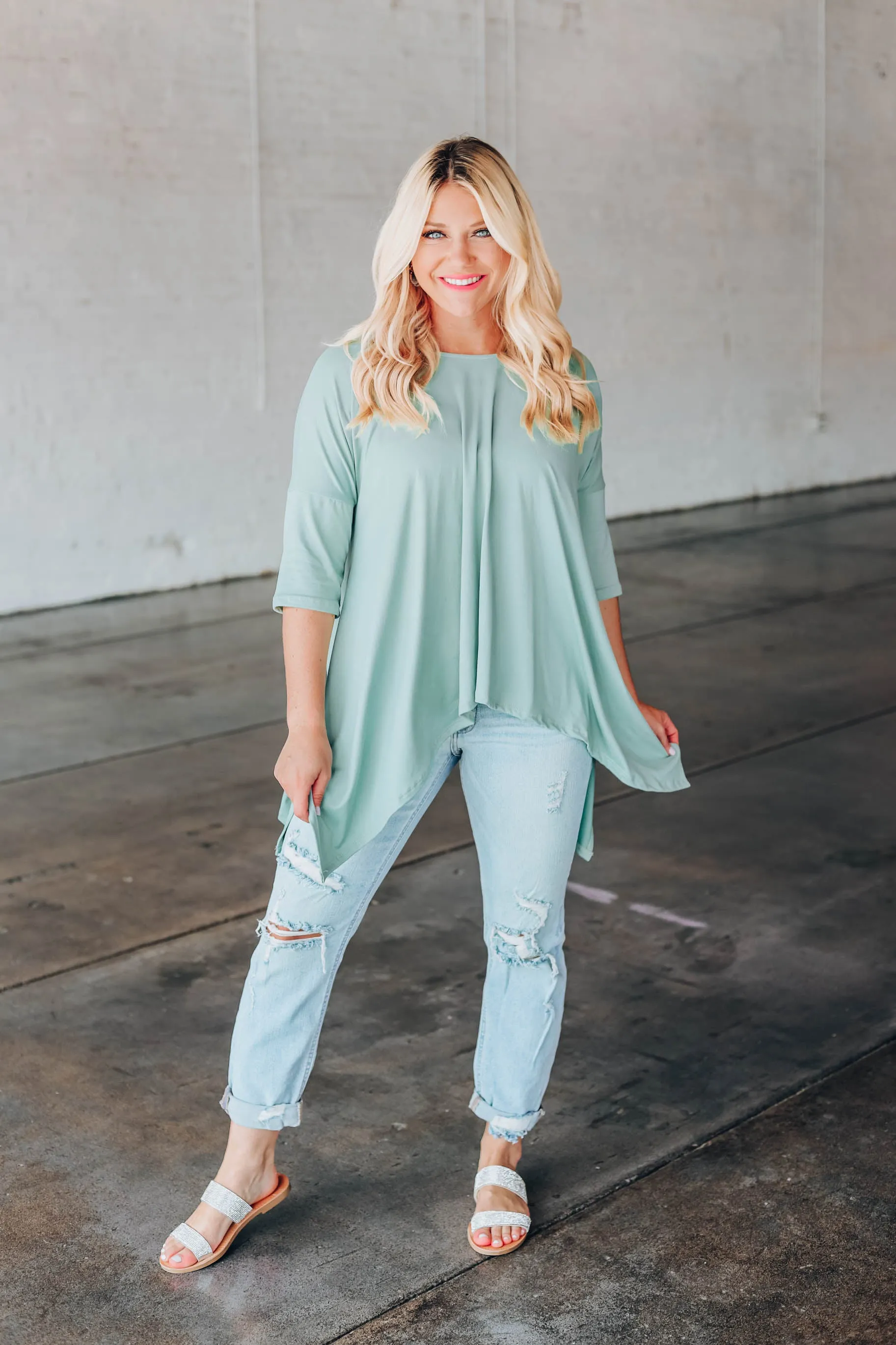 Own It Asymmetrical Tunic - Sage