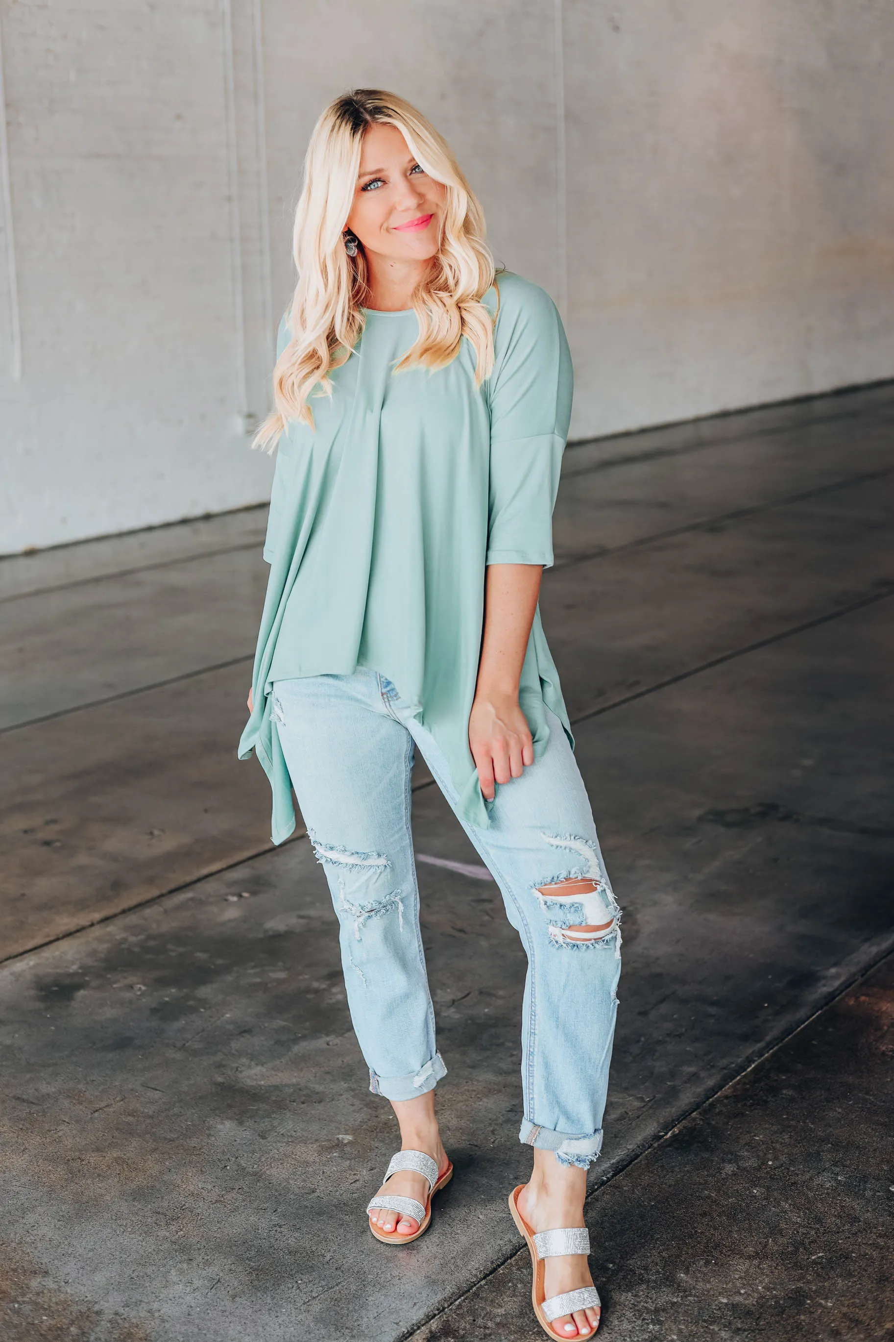 Own It Asymmetrical Tunic - Sage
