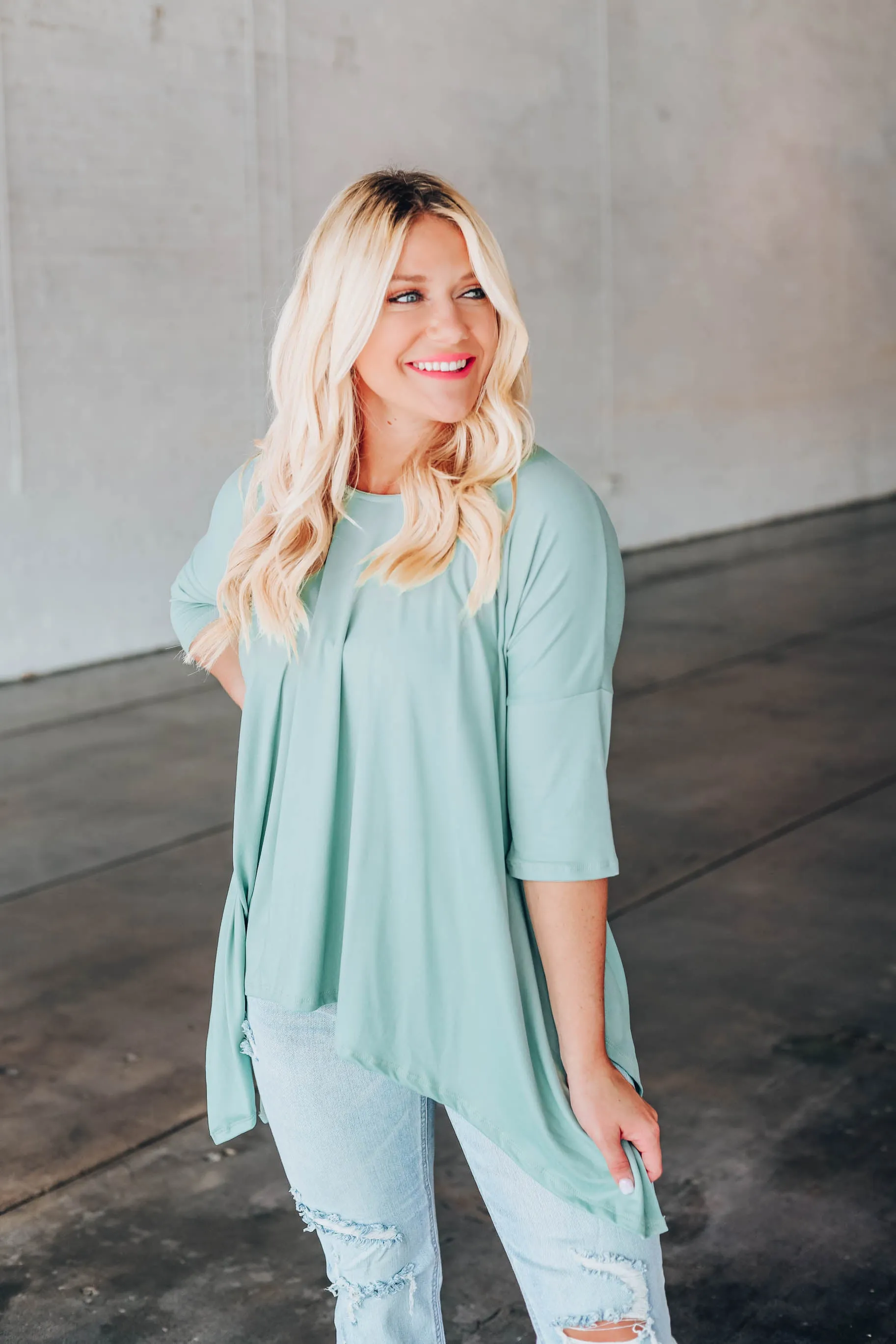 Own It Asymmetrical Tunic - Sage
