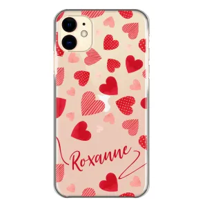 Personalised Apple iPhone Hard Case with Polka Dot/Striped Hearts and Stylish Text