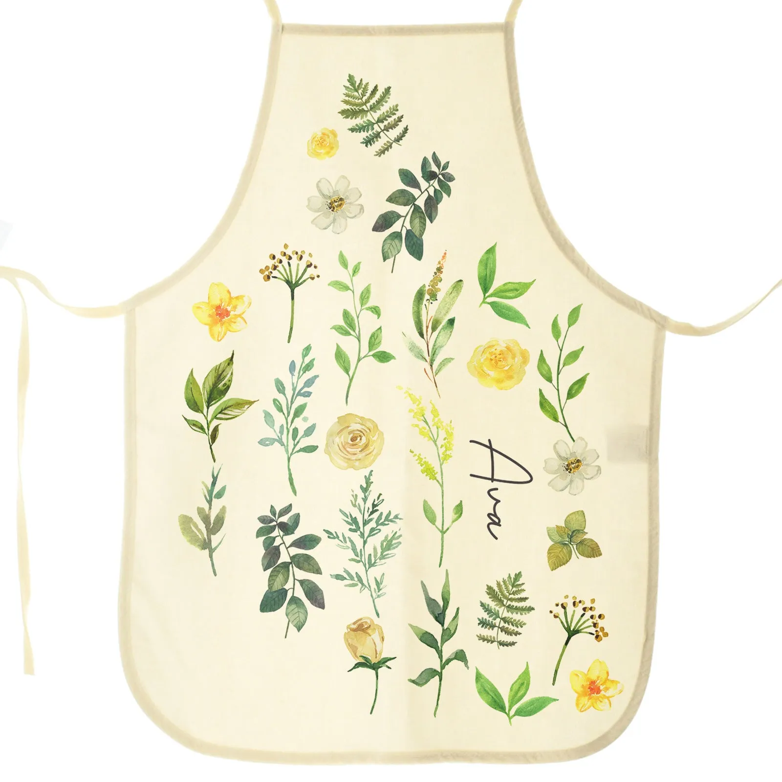 Personalised Apron with Stylish Text and Yellow Flowers Floral Print