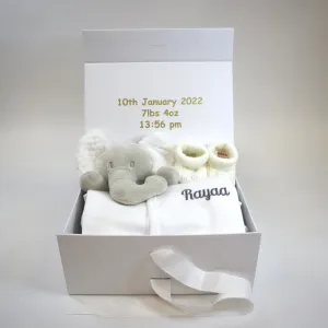 Personalised Medium Baby Keepsake Box Gift Hamper - Welcome To The World - White