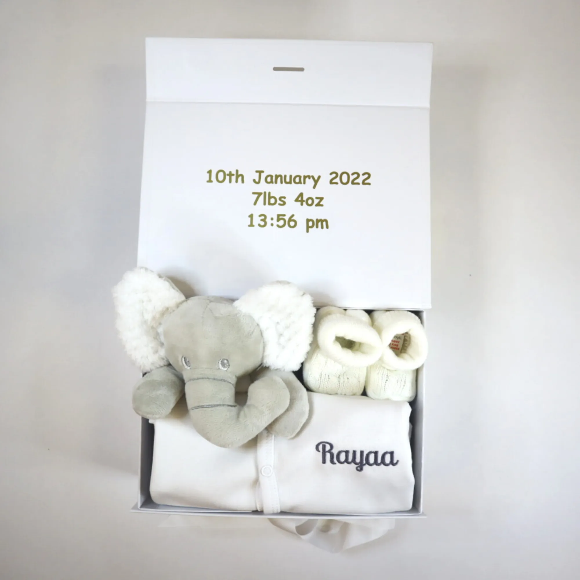 Personalised Medium Baby Keepsake Box Gift Hamper - Welcome To The World - White