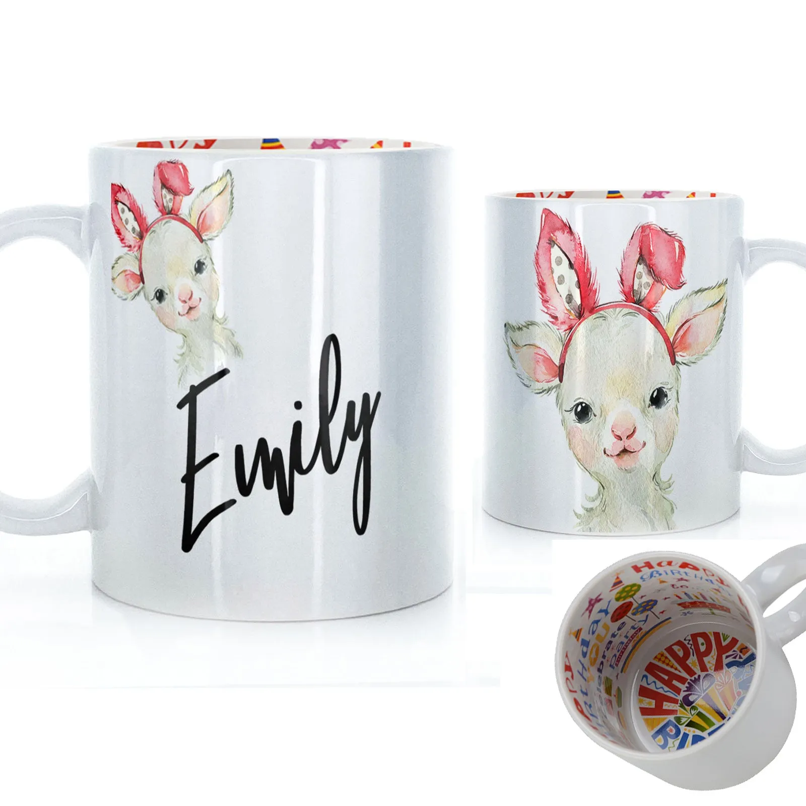 Personalised Mug with Stylish Text and Bunny Ears Lamb