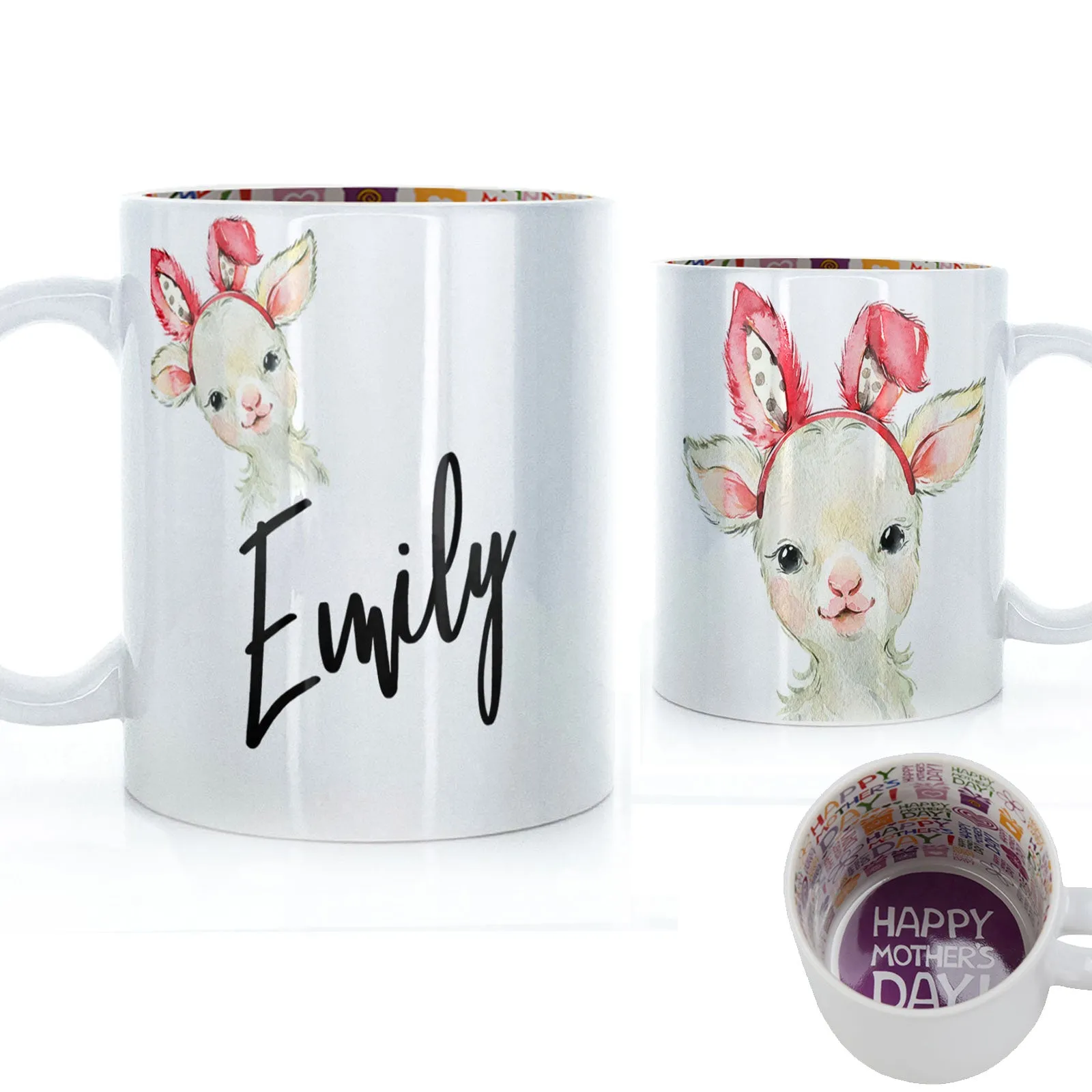 Personalised Mug with Stylish Text and Bunny Ears Lamb