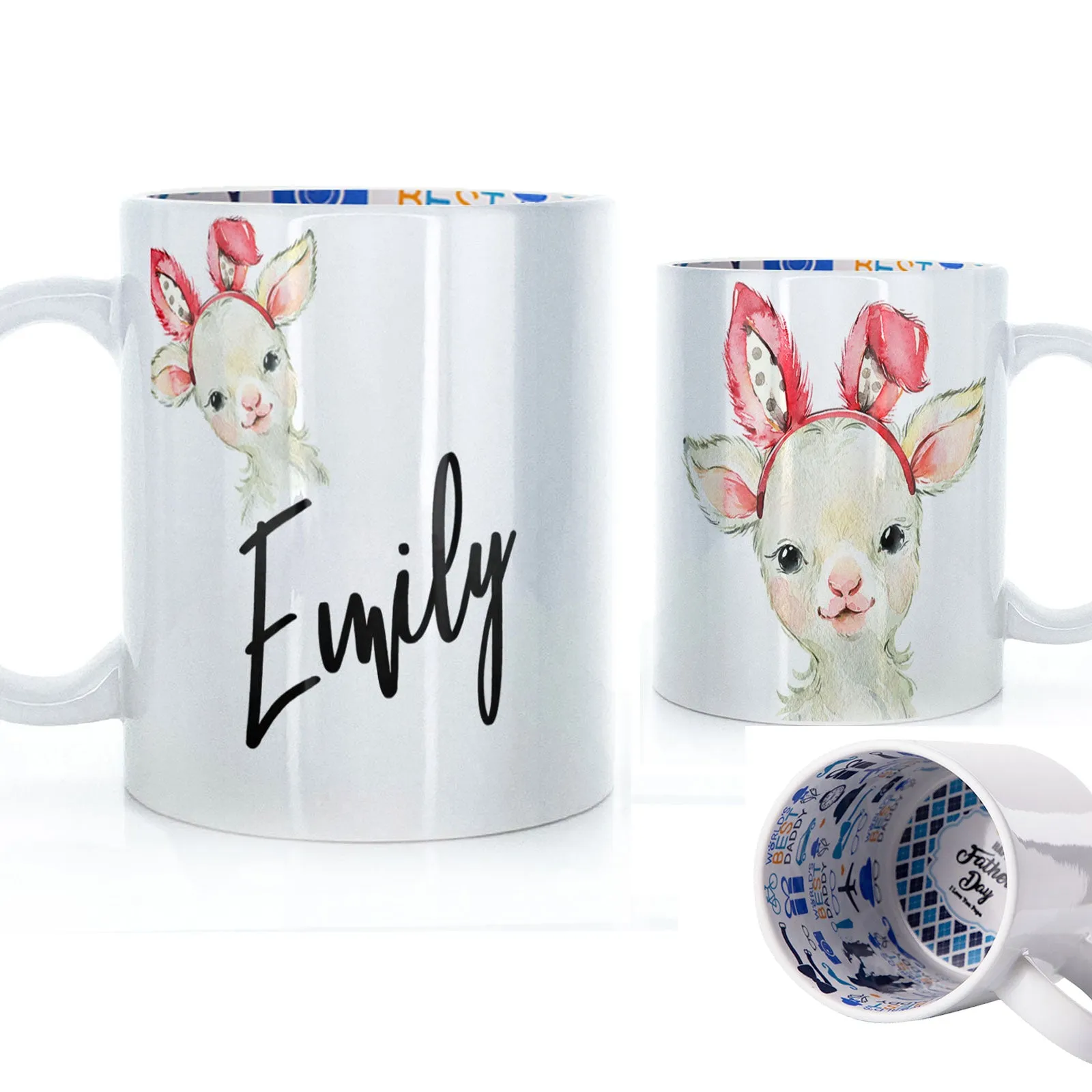 Personalised Mug with Stylish Text and Bunny Ears Lamb