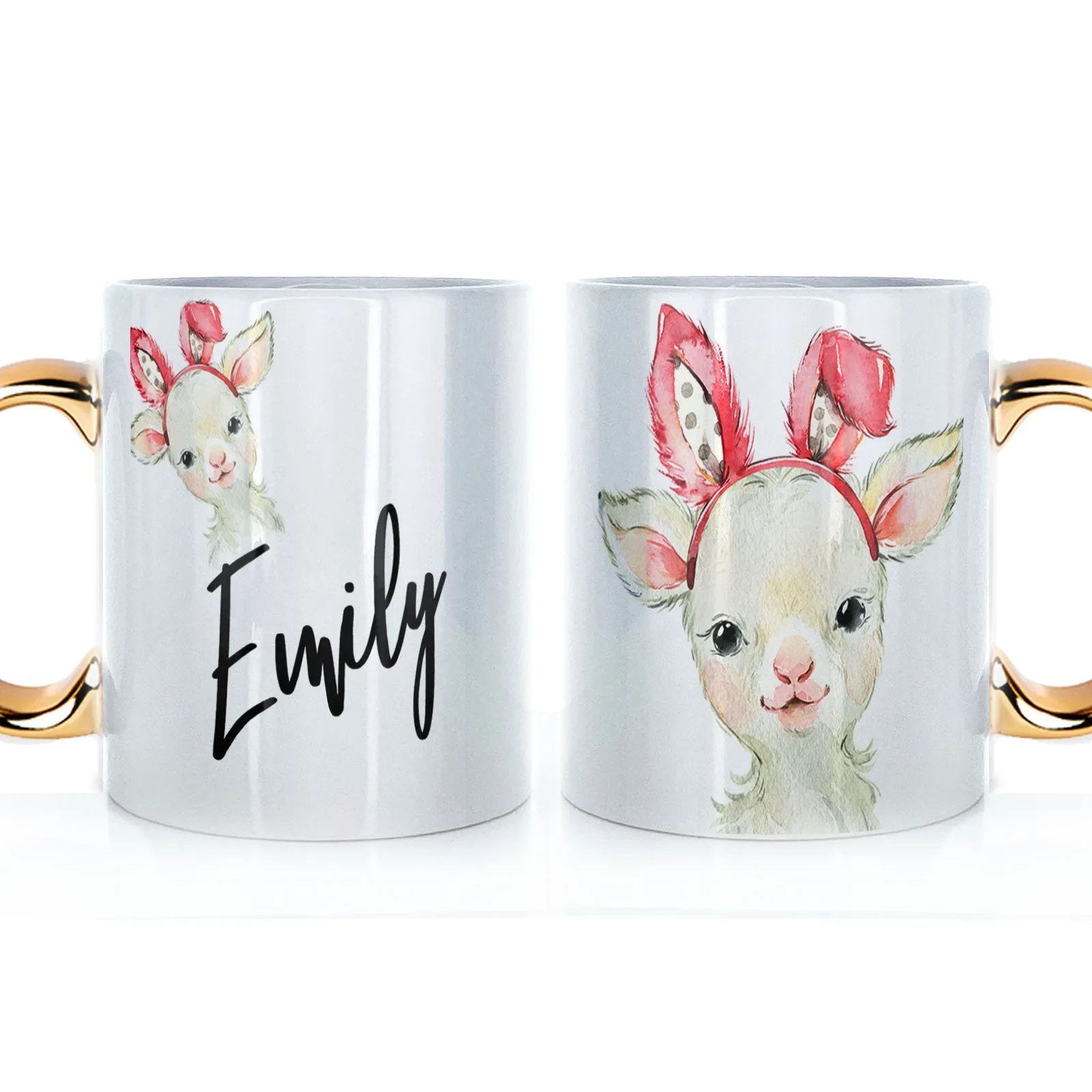 Personalised Mug with Stylish Text and Bunny Ears Lamb