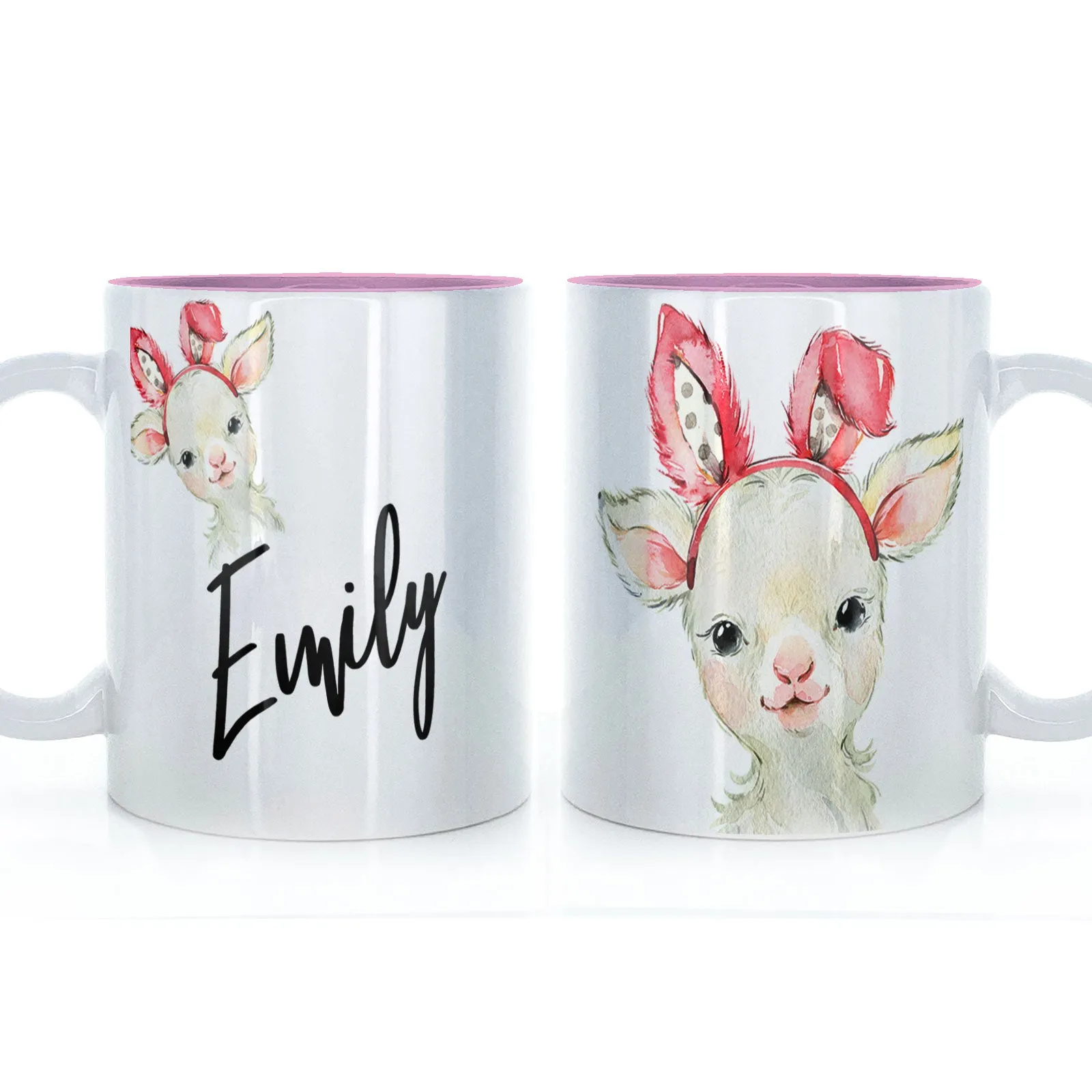 Personalised Mug with Stylish Text and Bunny Ears Lamb