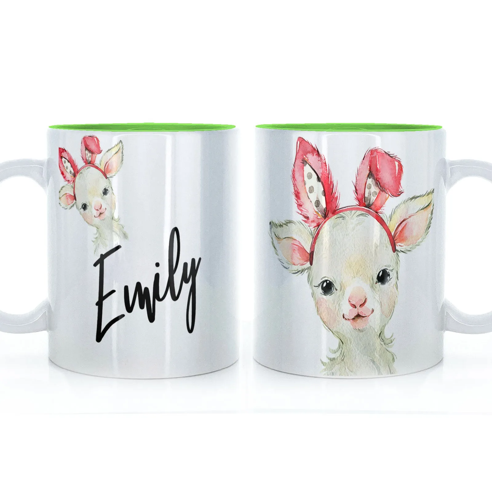 Personalised Mug with Stylish Text and Bunny Ears Lamb