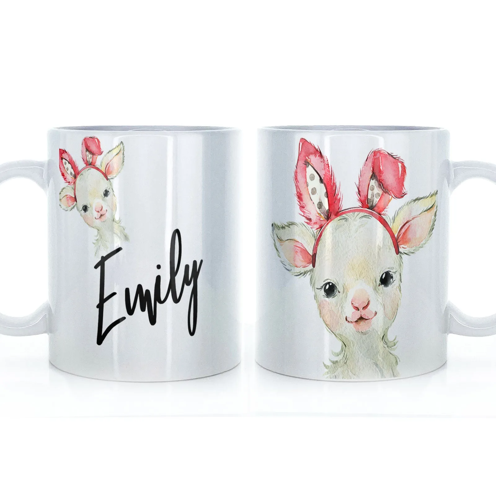 Personalised Mug with Stylish Text and Bunny Ears Lamb