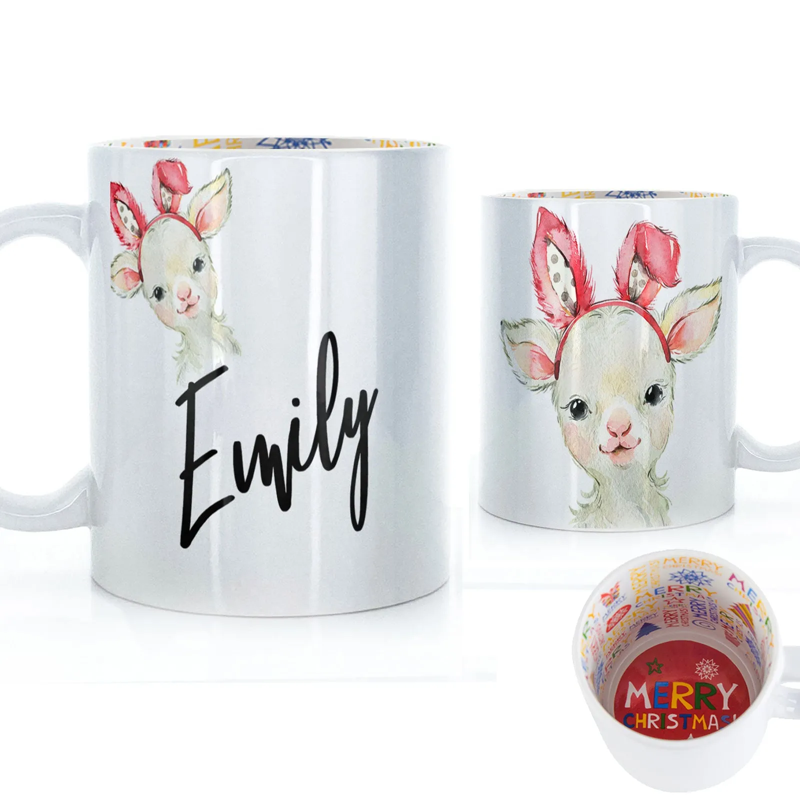 Personalised Mug with Stylish Text and Bunny Ears Lamb